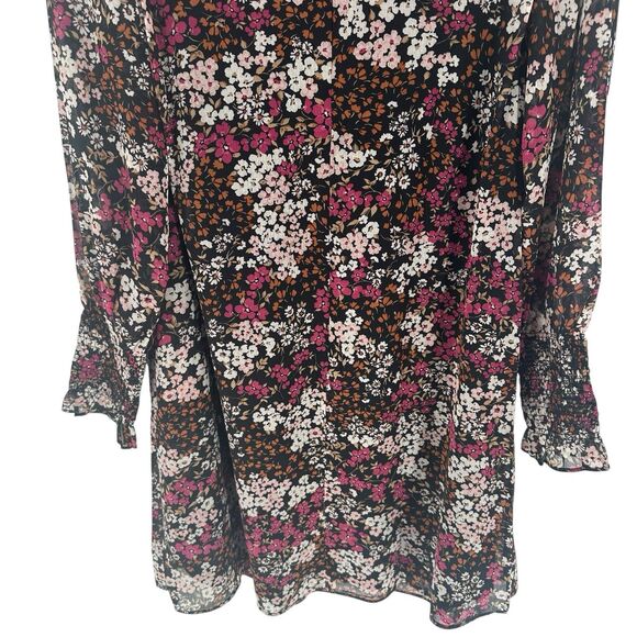Ann Taylor Dress Womens 2 Black Pink Floral Smocked Neck Shift Chiffon Lined NEW - Picture 12 of 16